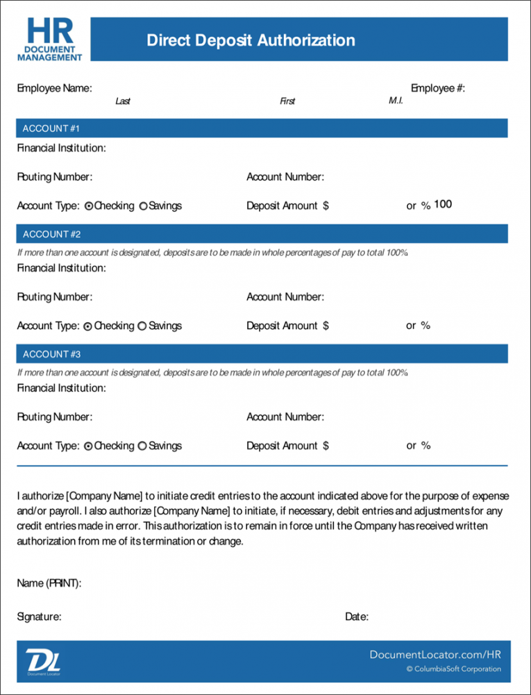 Direct Deposit Authorization Form  HR Form Templates