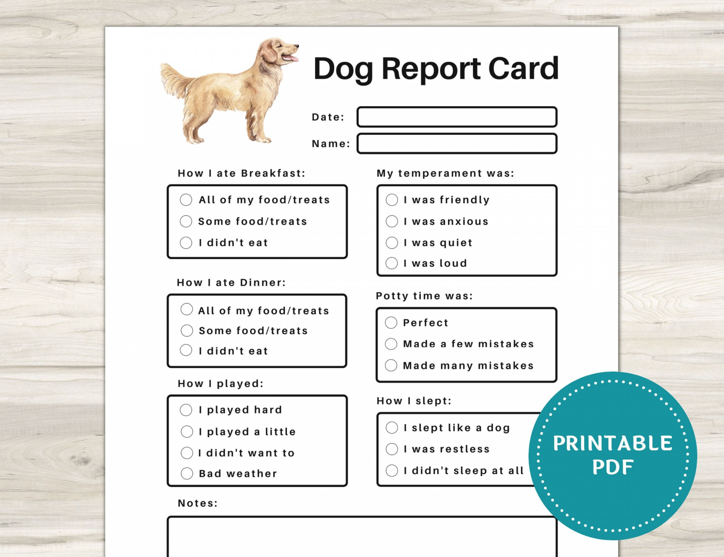 Dog Report Card Printable Pet Sitting Forms Dog Boarding - Etsy