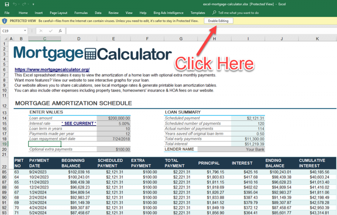 Download Microsoft Excel Mortgage Calculator Spreadsheet: XLSX