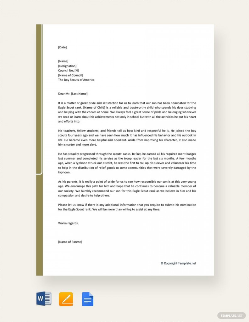 Eagle Scout Recommendation Letter from Parent - Download in Word