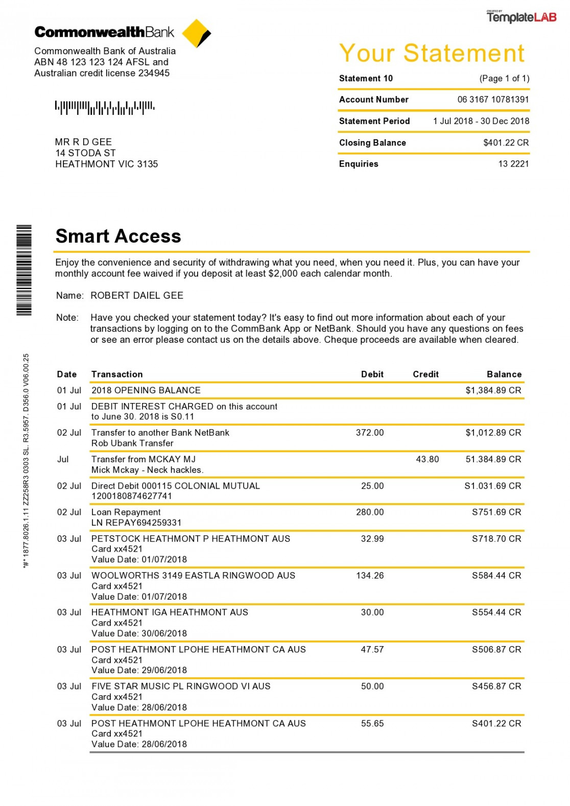 Editable Bank Statement Templates [FREE] ᐅ TemplateLab