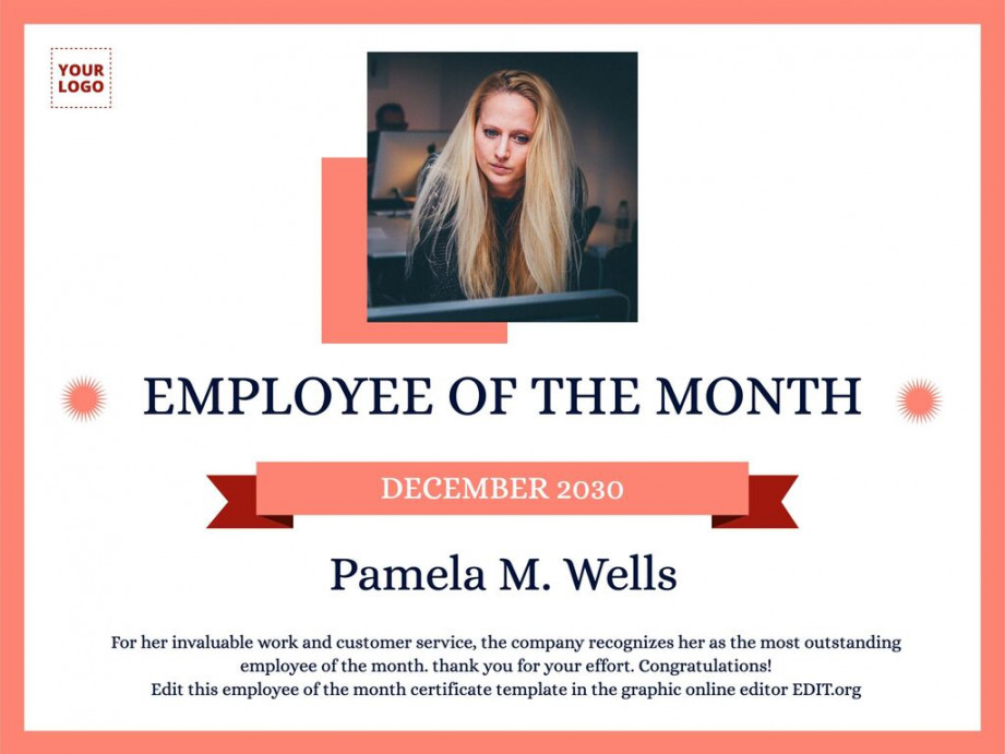 Editable employee of the month certificate templates