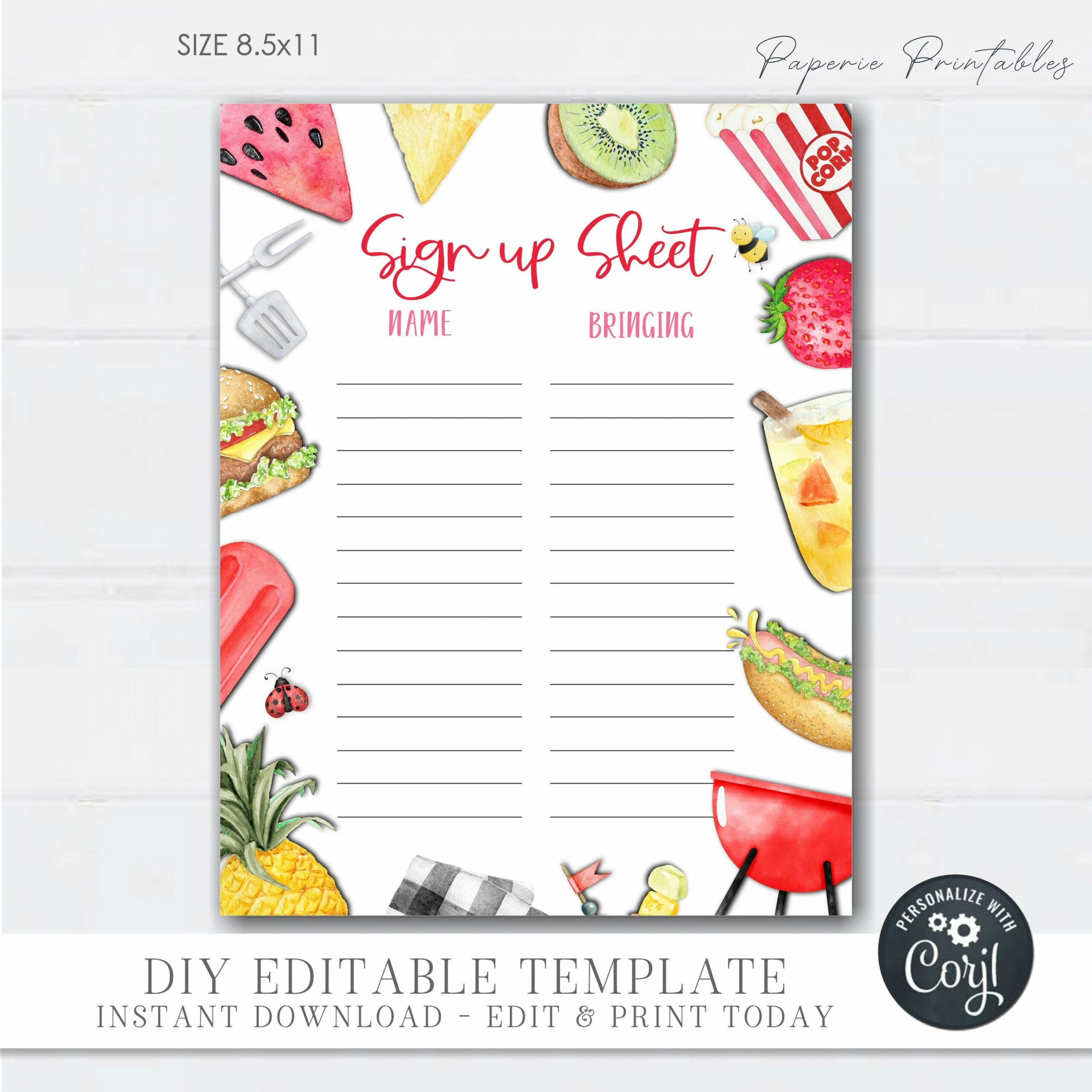 Editable Potluck Sign Up Sheet BBQ Potluck Sign Up Sheet - Etsy