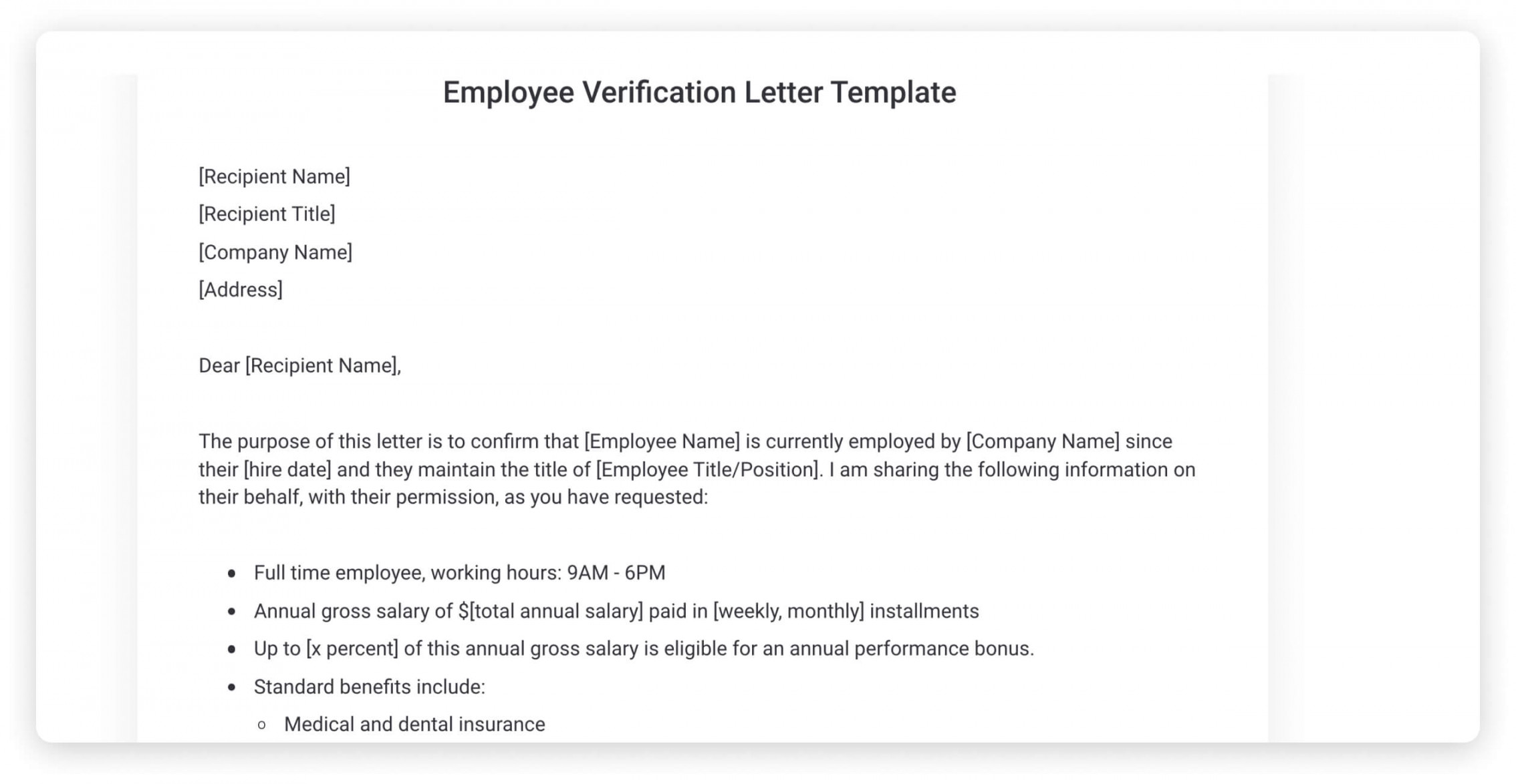 Employment Verification Letter Templates  monday