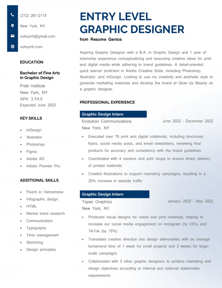 Entry Level Graphic Design Resume - Free Download