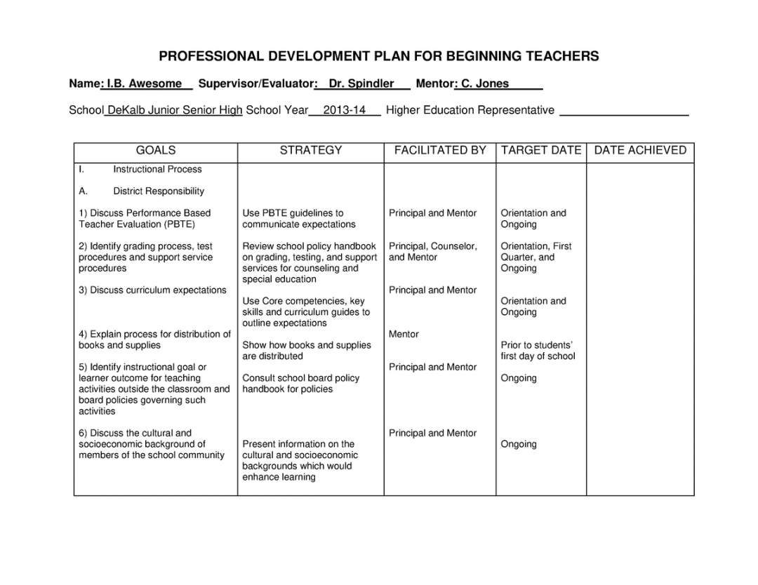 Example  Professional Development Plan - PROFESSIONAL DEVELOPMENT