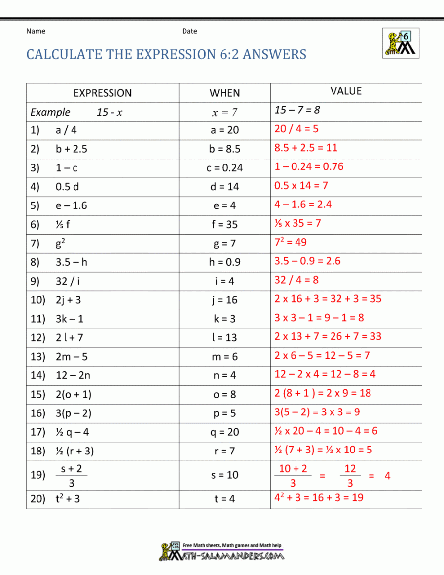 Expressions and Equations th Grade