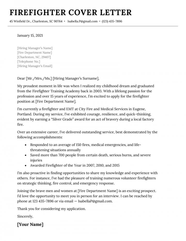 Firefighter Cover Letter Sample  Resume Genius