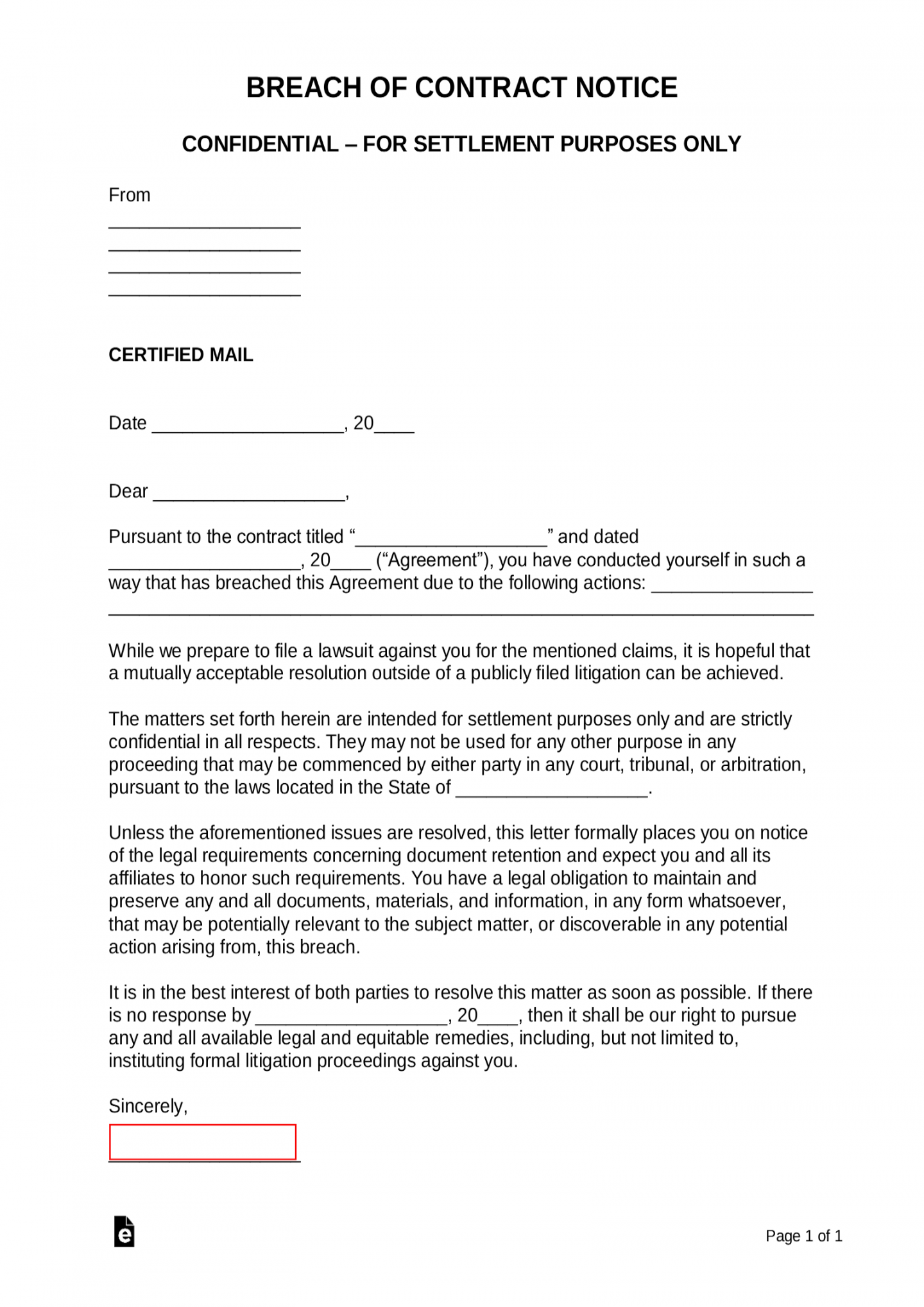 Free Breach of Contract Demand Letter - PDF  Word – eForms