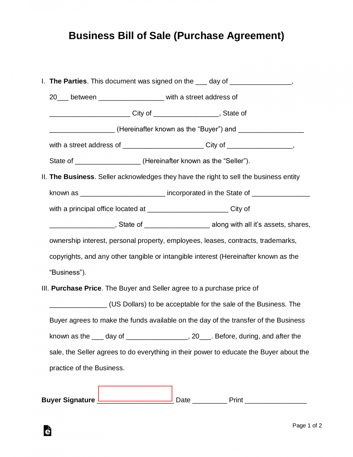 Free Business Bill of Sale Form - PDF  Word – eForms