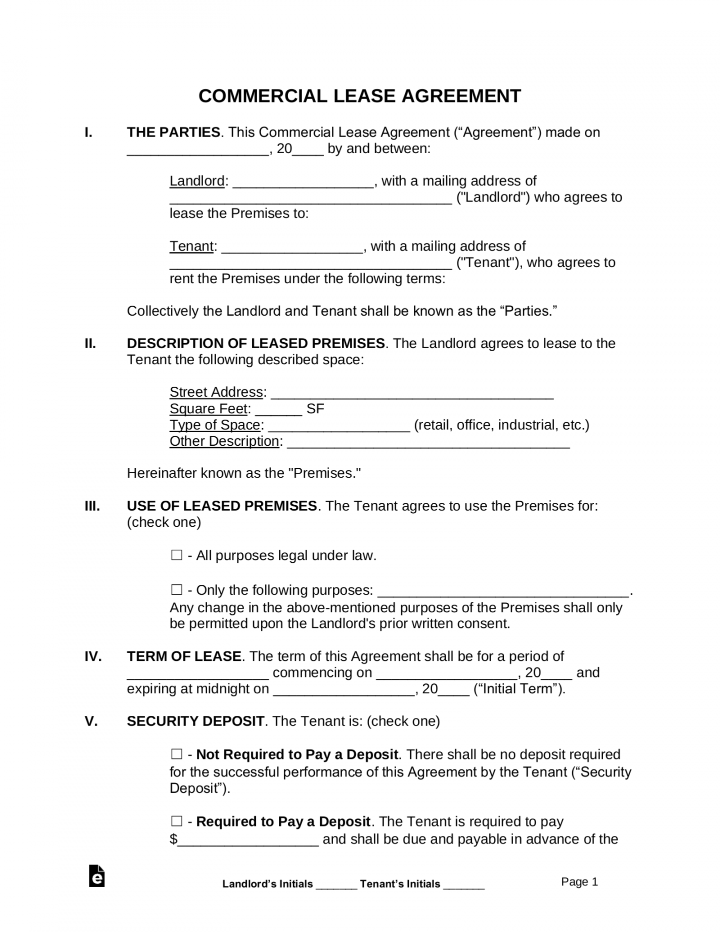 Free Commercial Lease Agreement Template - PDF  Word – eForms