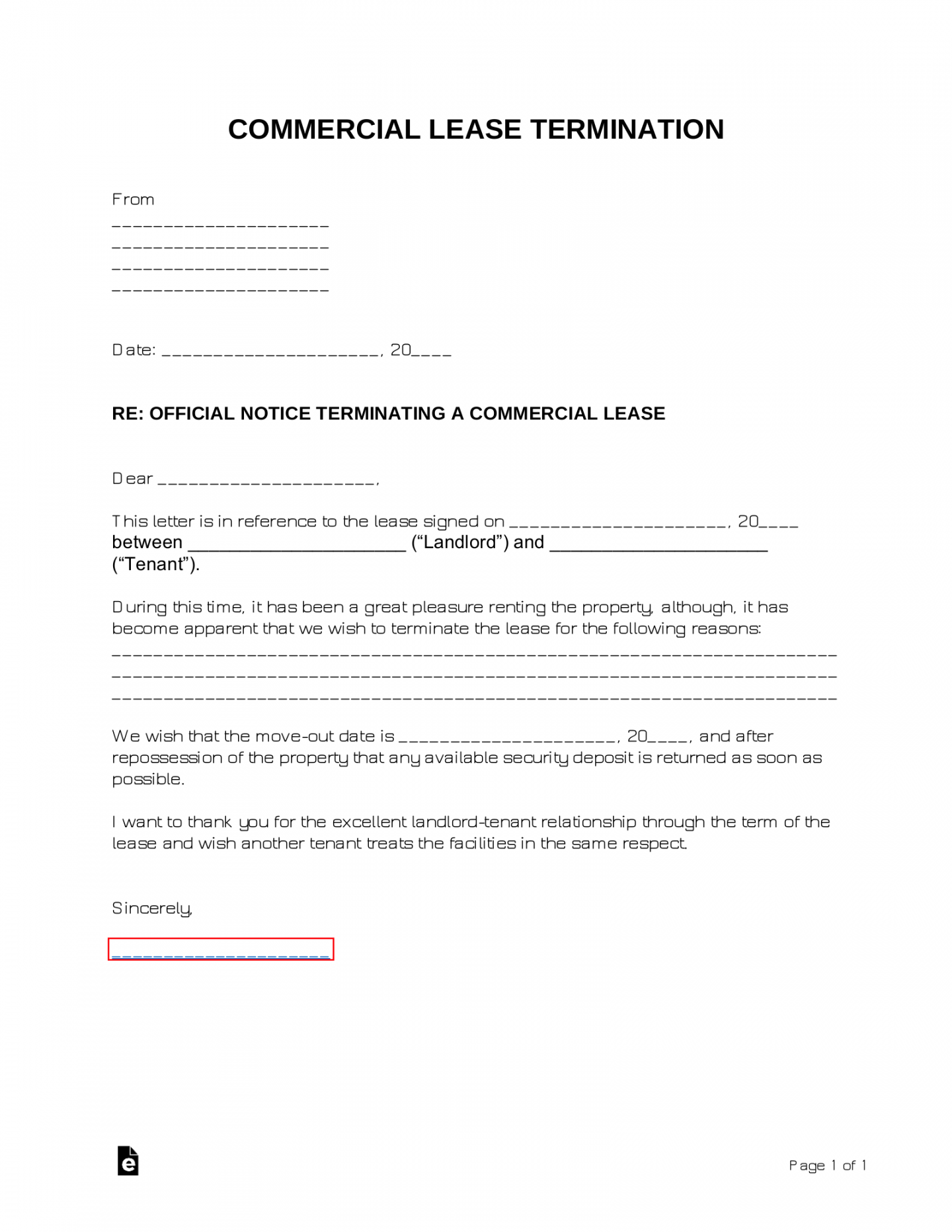 Free Commercial Lease Termination Letter - PDF  Word – eForms