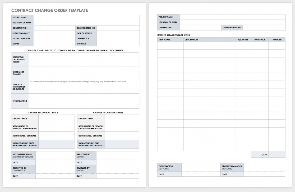 Free Construction Change Order Forms  Smartsheet