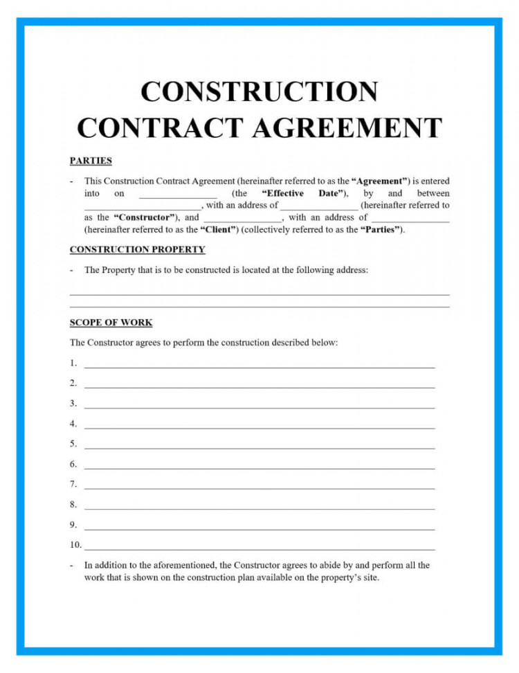 Free Construction Contracts Template