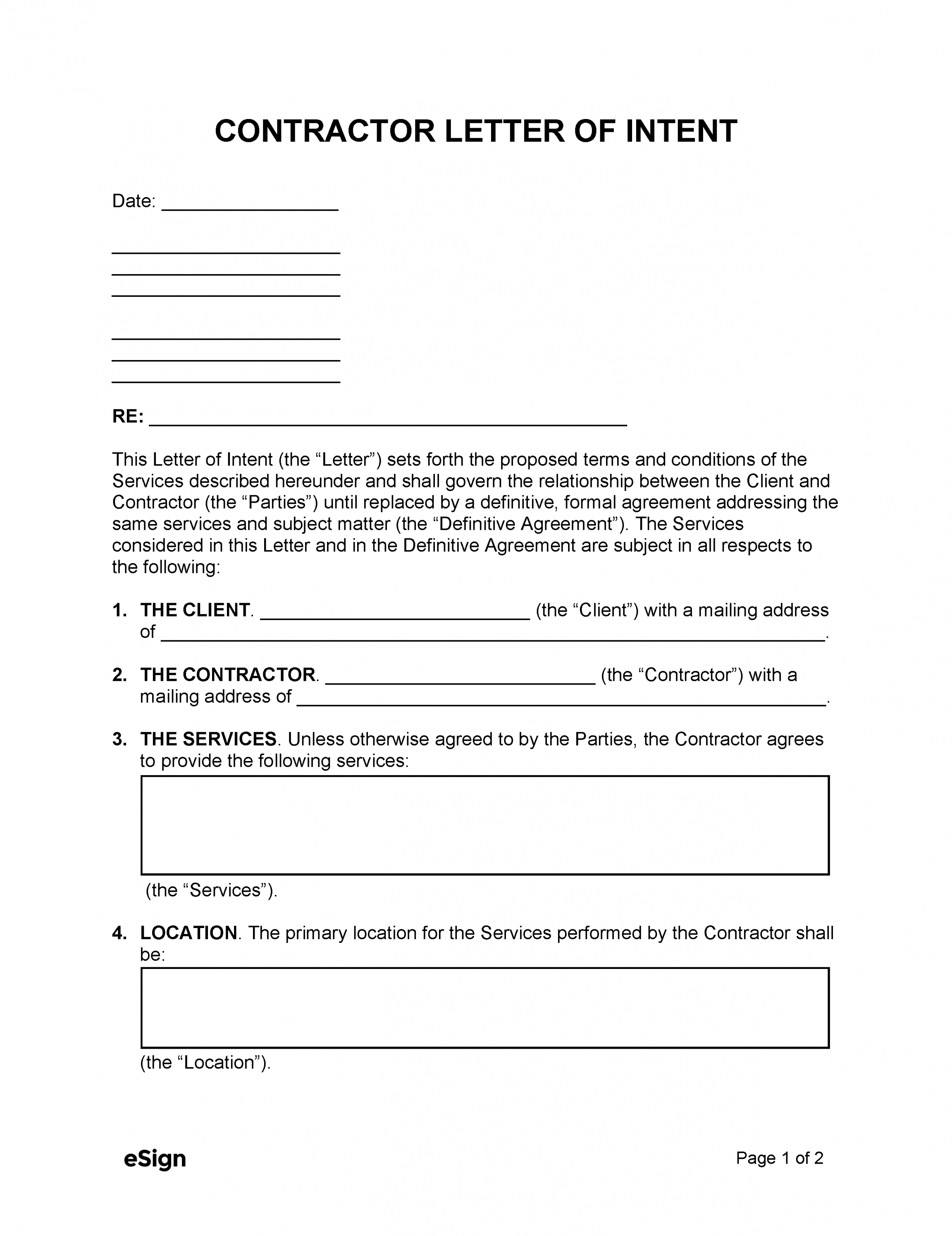 Free Contractor Letter of Intent Template  PDF  Word