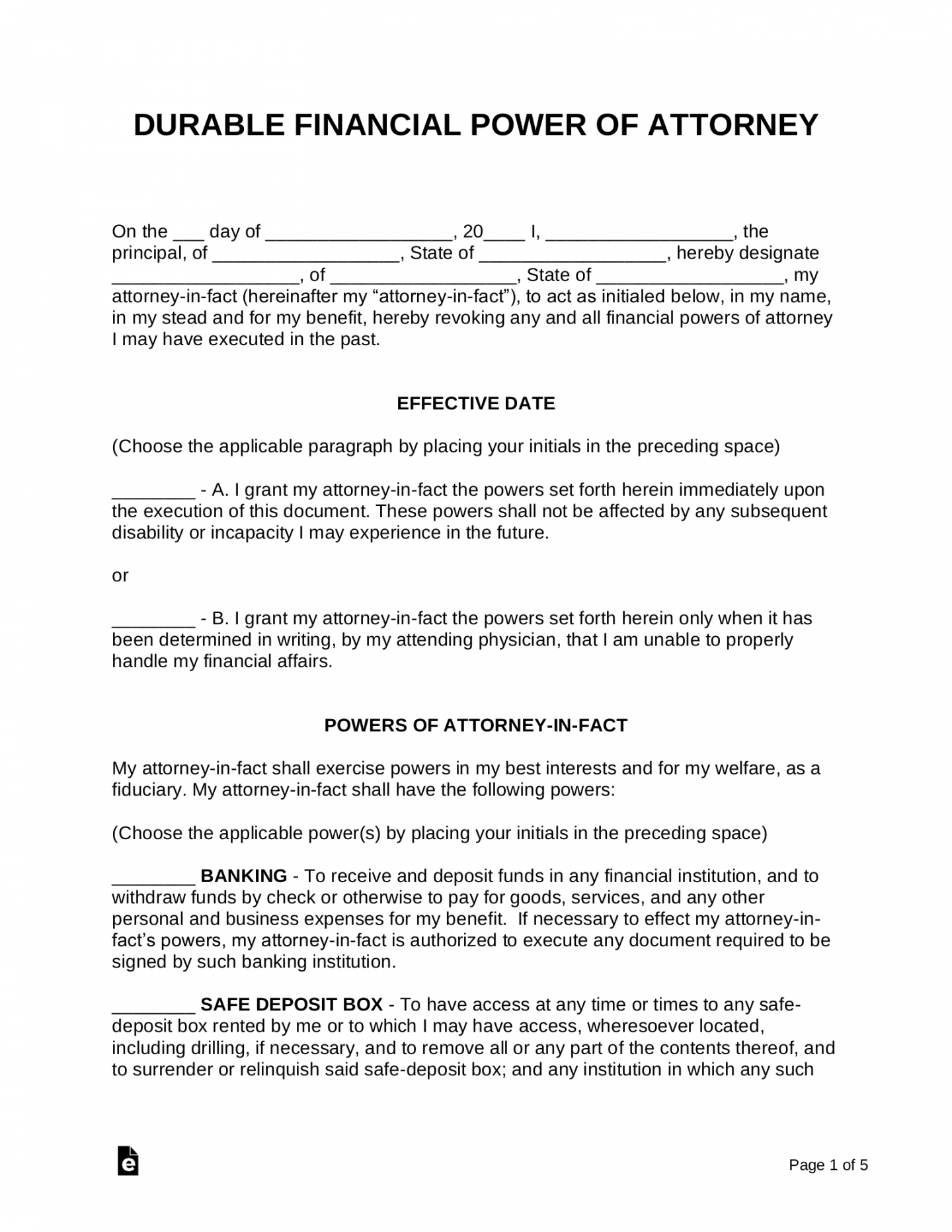 Free Durable (Financial) Power of Attorney Form - PDF  Word – eForms