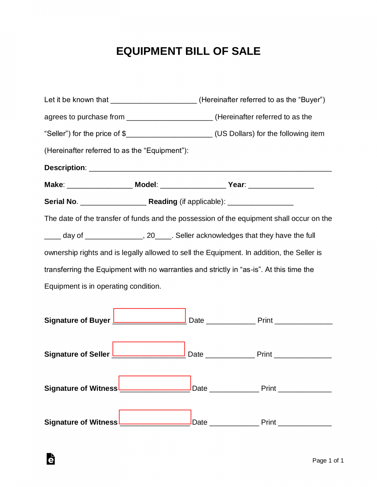 Free Equipment Bill of Sale Form - PDF  Word – eForms