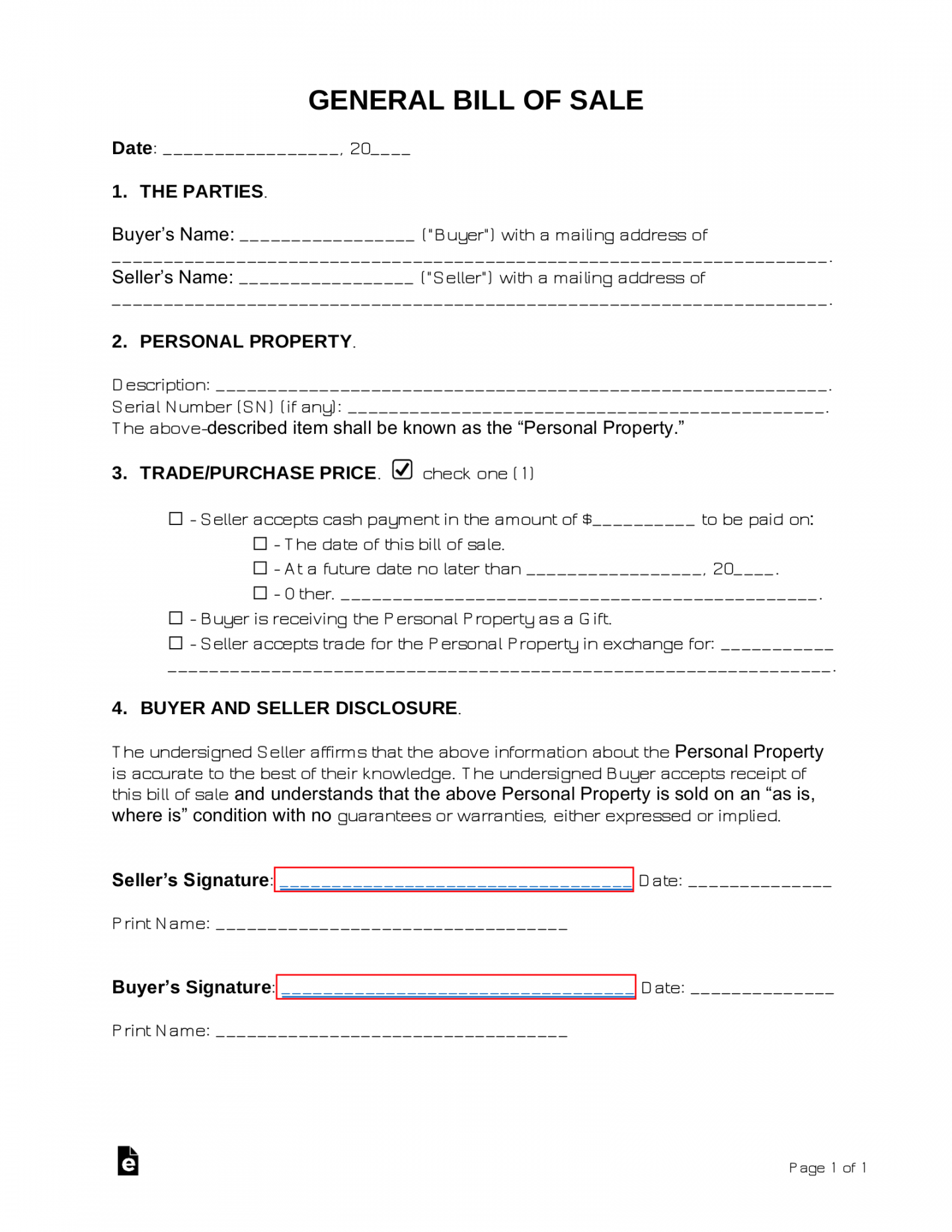 Free General (Personal Property) Bill of Sale Form - PDF  Word