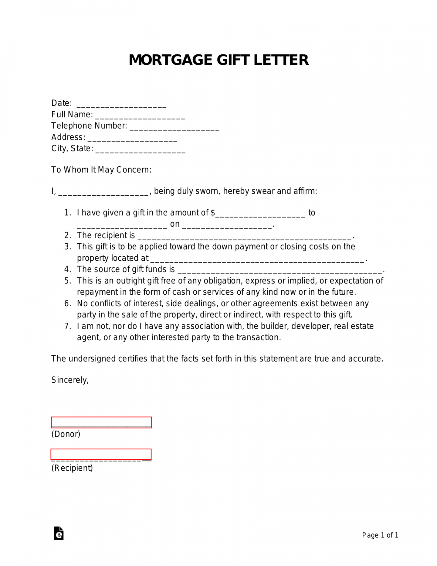 Free Gift Letter for Mortgage Template - PDF  Word – eForms