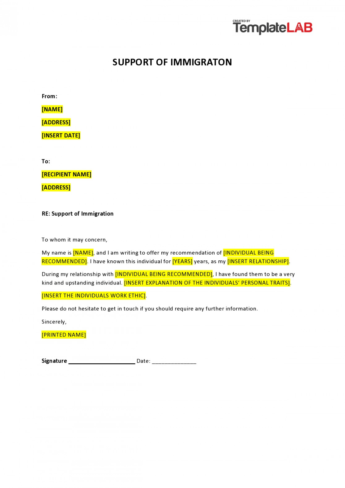 Free Immigration Letters (Character Reference Letters for