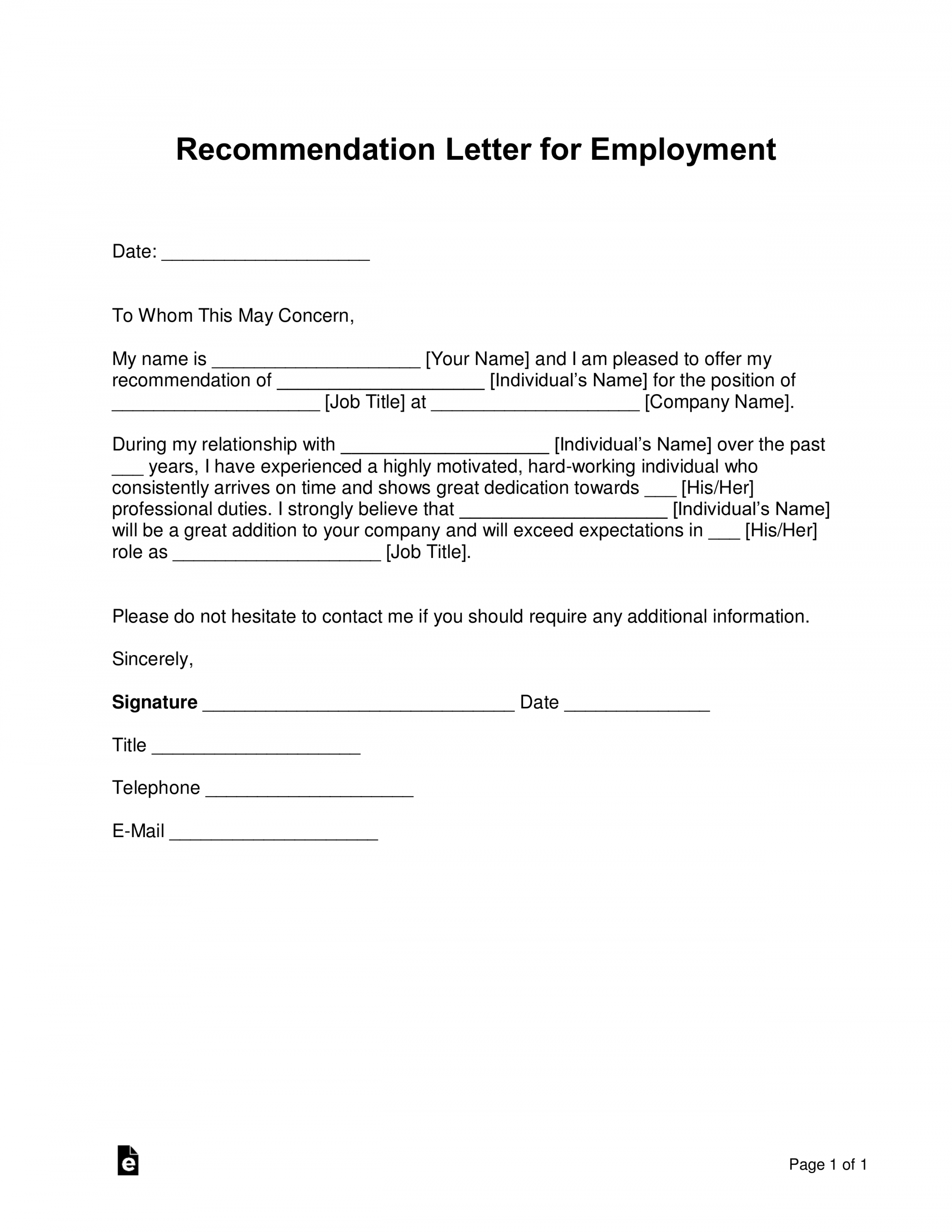 Free Job Recommendation Letter Template - with Samples - PDF