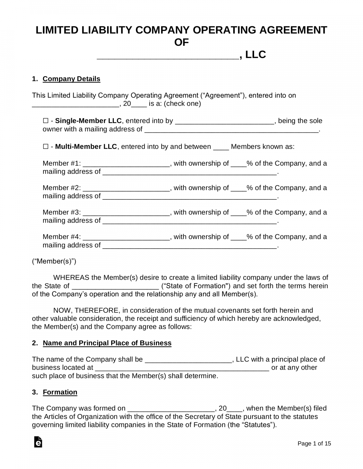 Free LLC Operating Agreement Templates () - PDF  Word – eForms