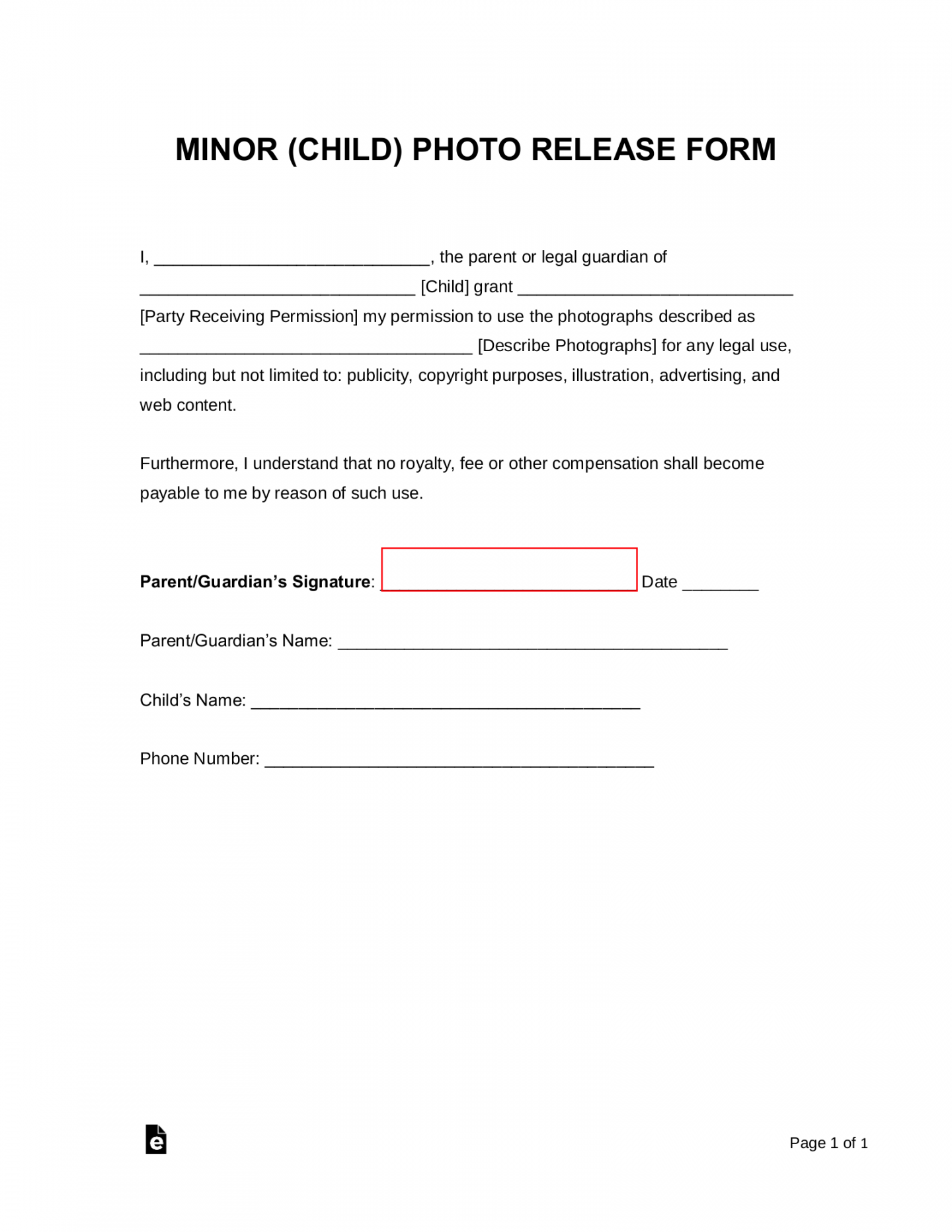 Free Minor (Child) Photo Release Form - PDF  Word – eForms