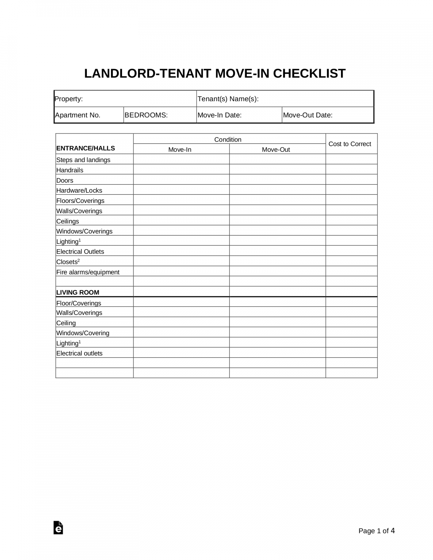 Free Move-in / Move-out Checklist  Landlord-Tenant - PDF  Word