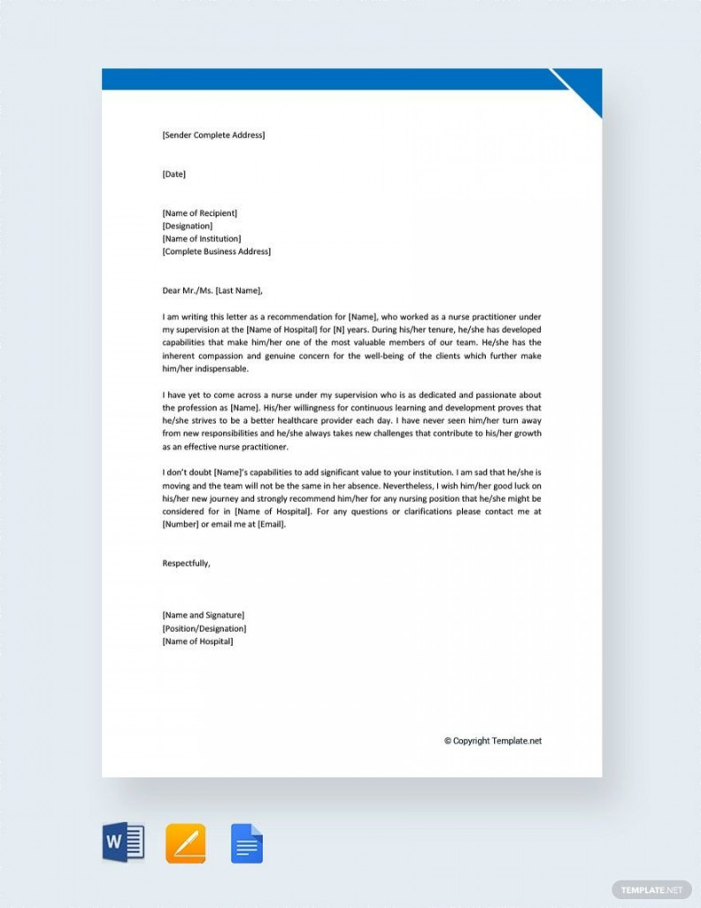 Free Nurse Practitioner Reference Letter - Download in Word