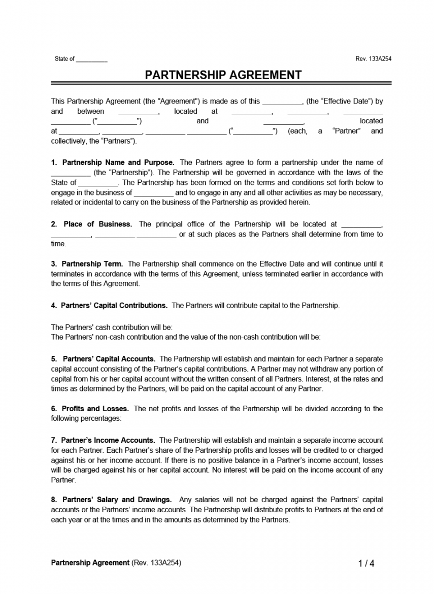 Free Partnership Agreement Template ()  PDF & Word