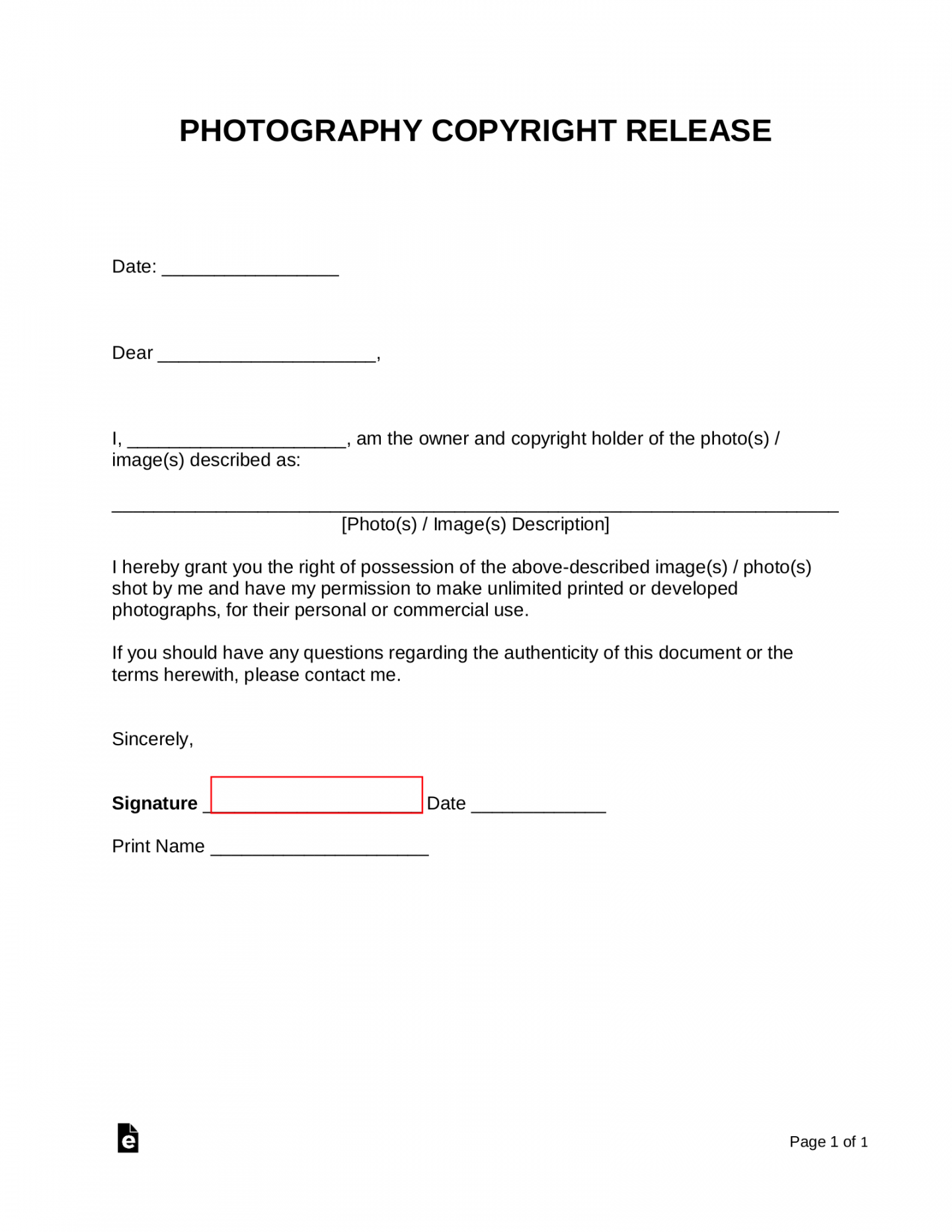 Free Photo Copyright Release Form - PDF  Word – eForms