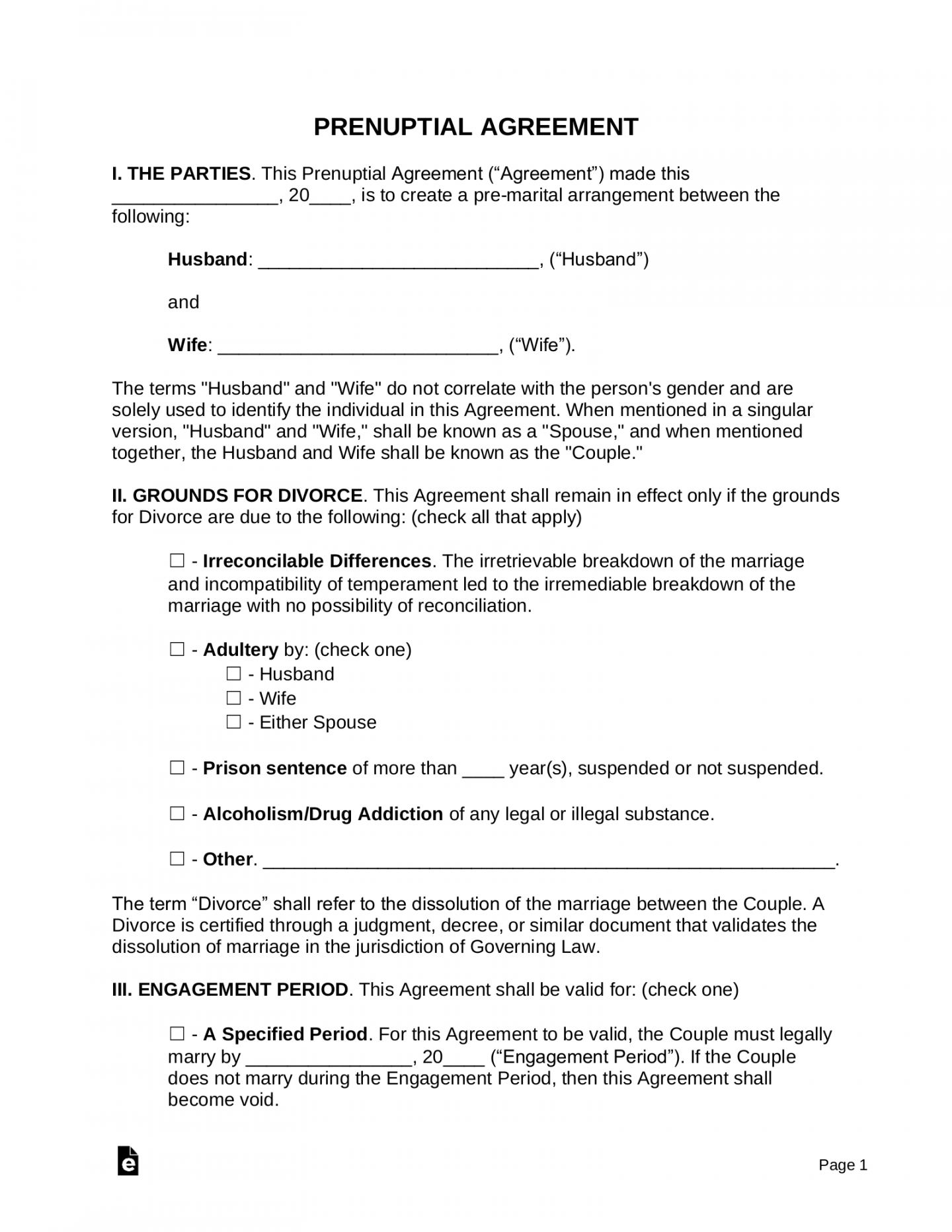 Free Prenuptial (Premarital) Agreement Template - PDF  Word – eForms