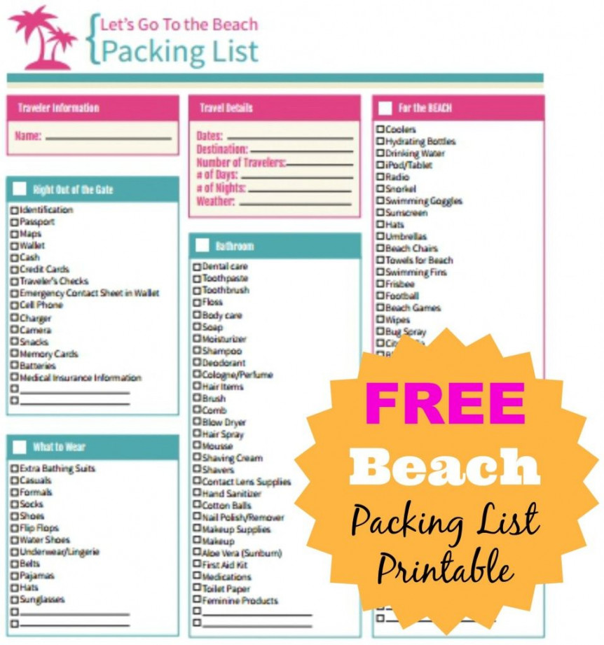 Free Printable Beach Packing Checklist - forget nothing!  Beach