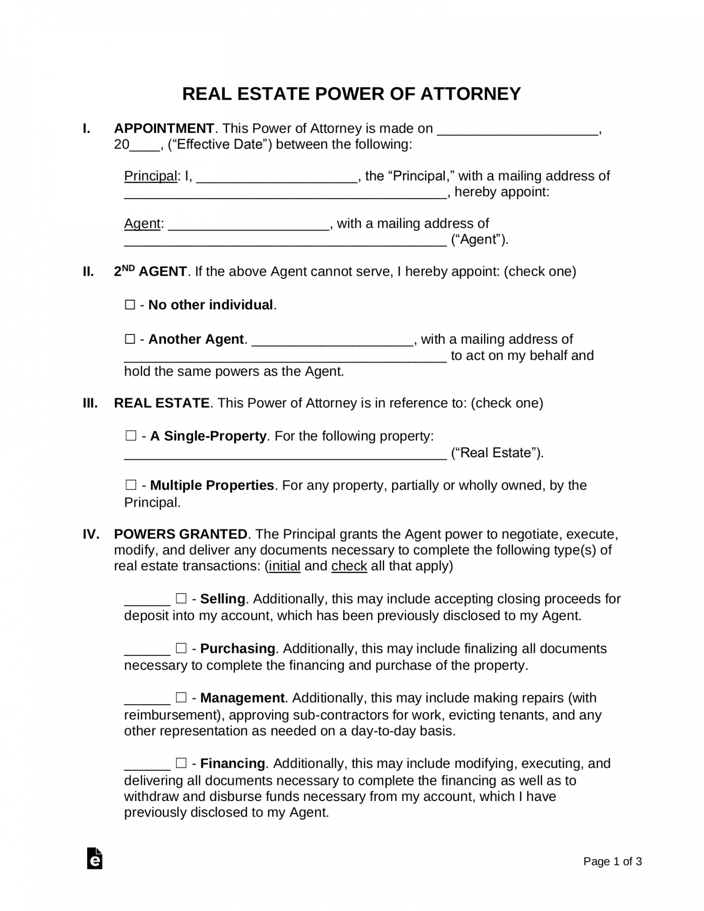 Free Real Estate Power of Attorney Form - PDF  Word – eForms