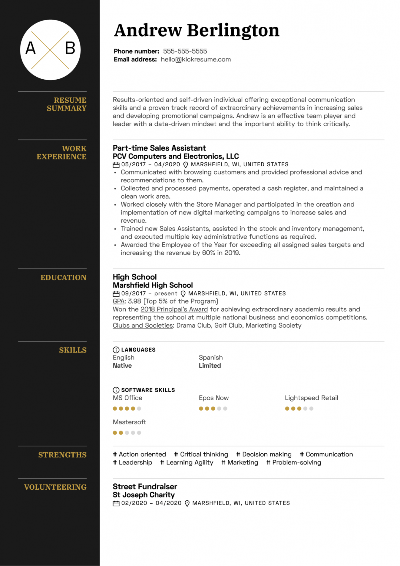 Free Resume Example for Teens  Kickresume