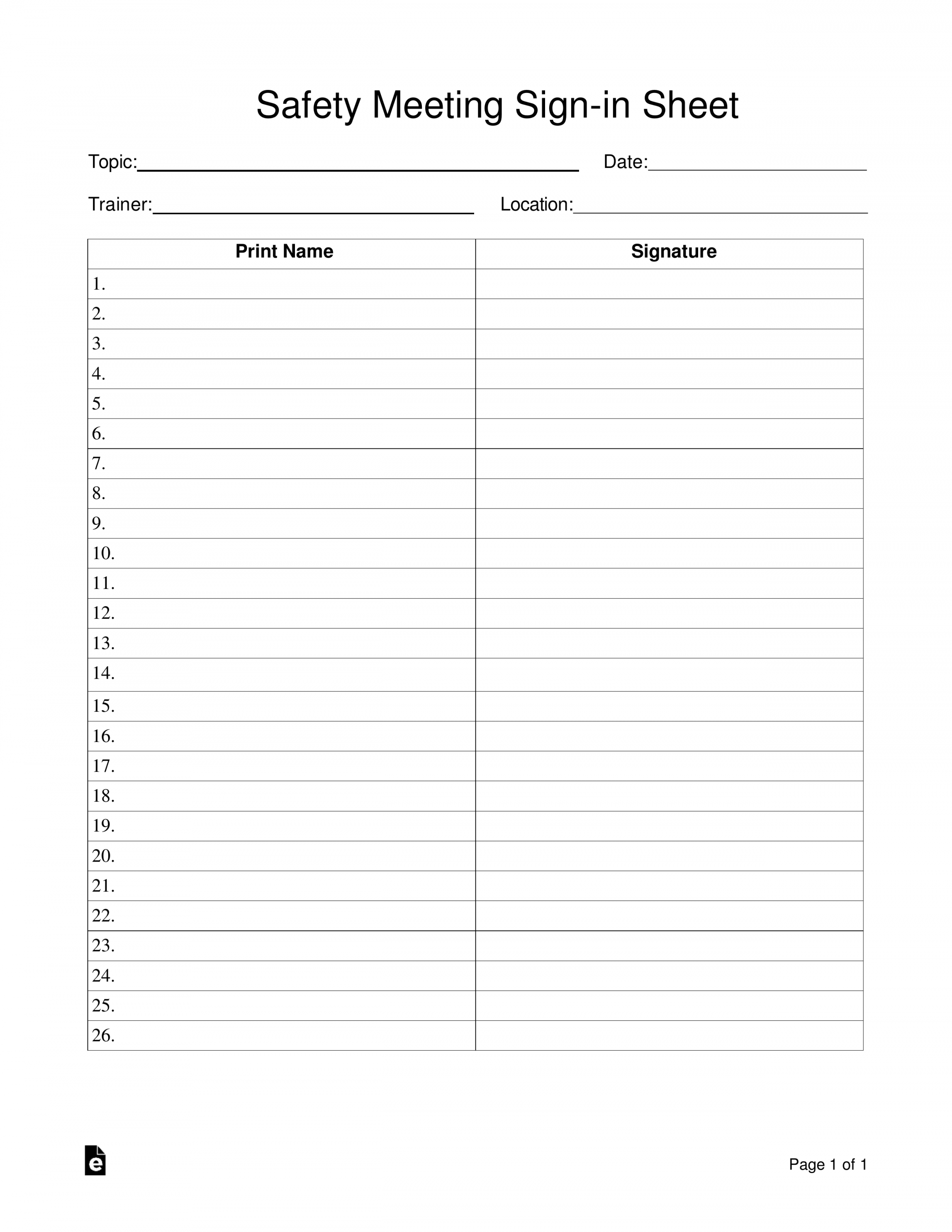 Free Safety Meeting Sign-in Sheet Template - PDF  Word – eForms