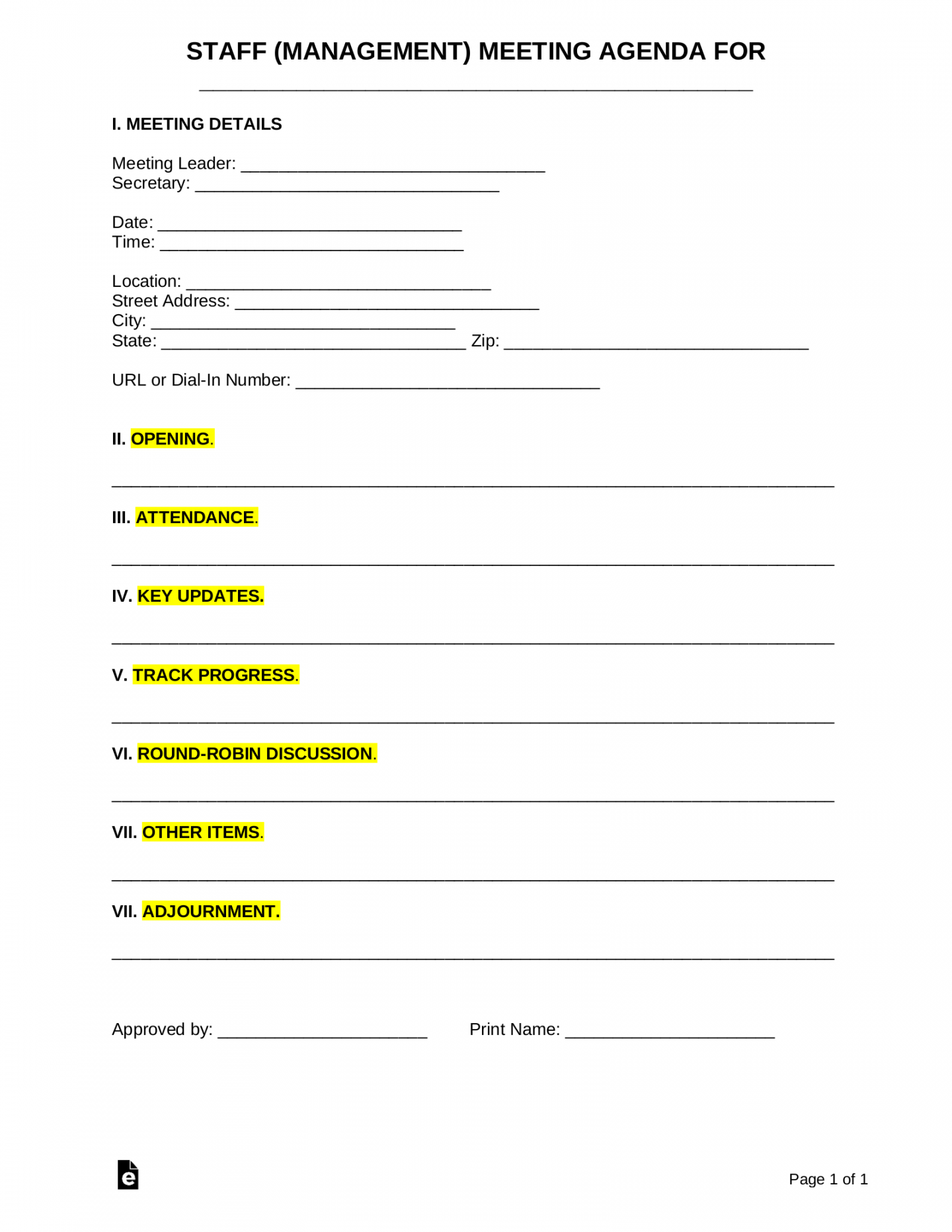 Free Staff (Management) Meeting Agenda Template  Sample - PDF