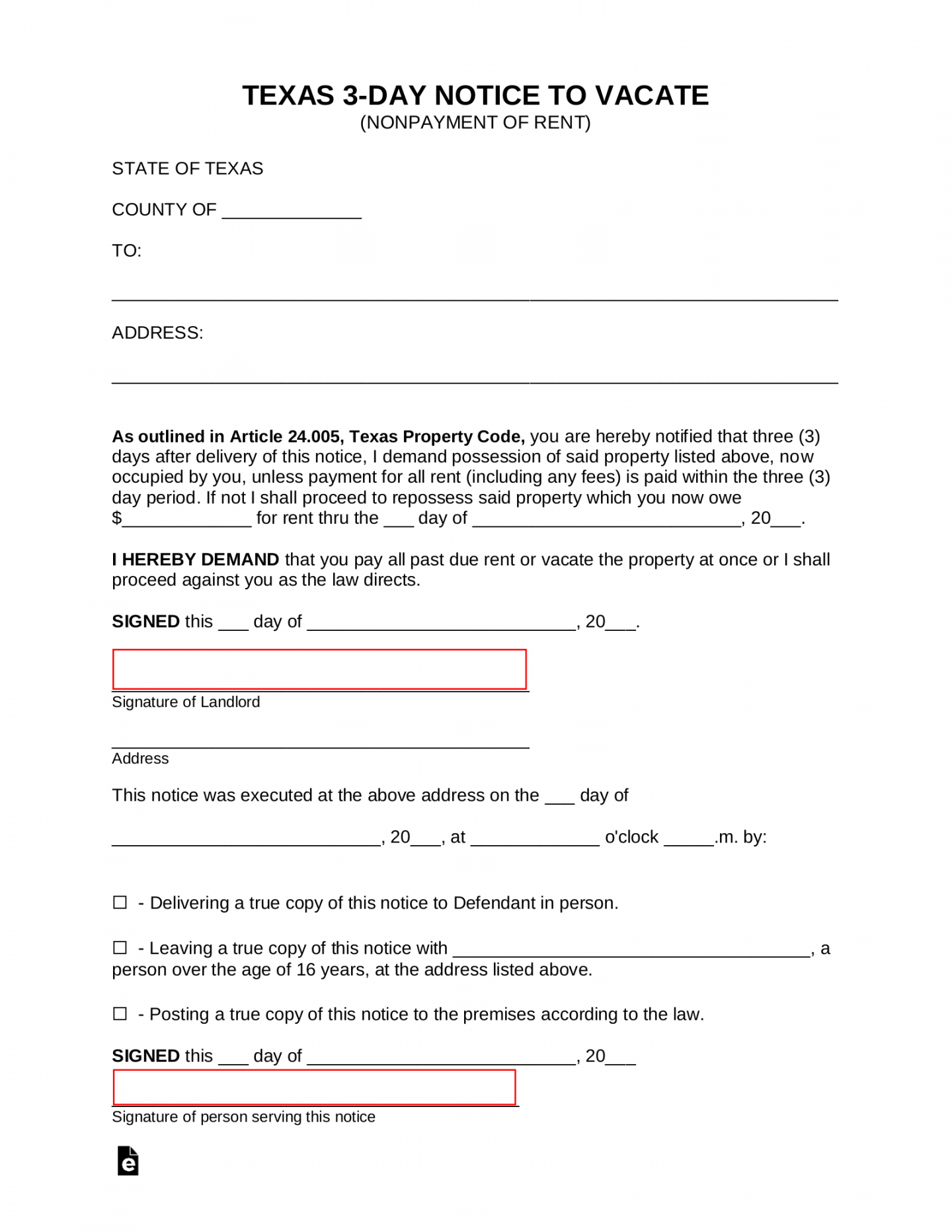 Free Texas -Day Notice to Quit Form  Non-Payment - PDF  Word