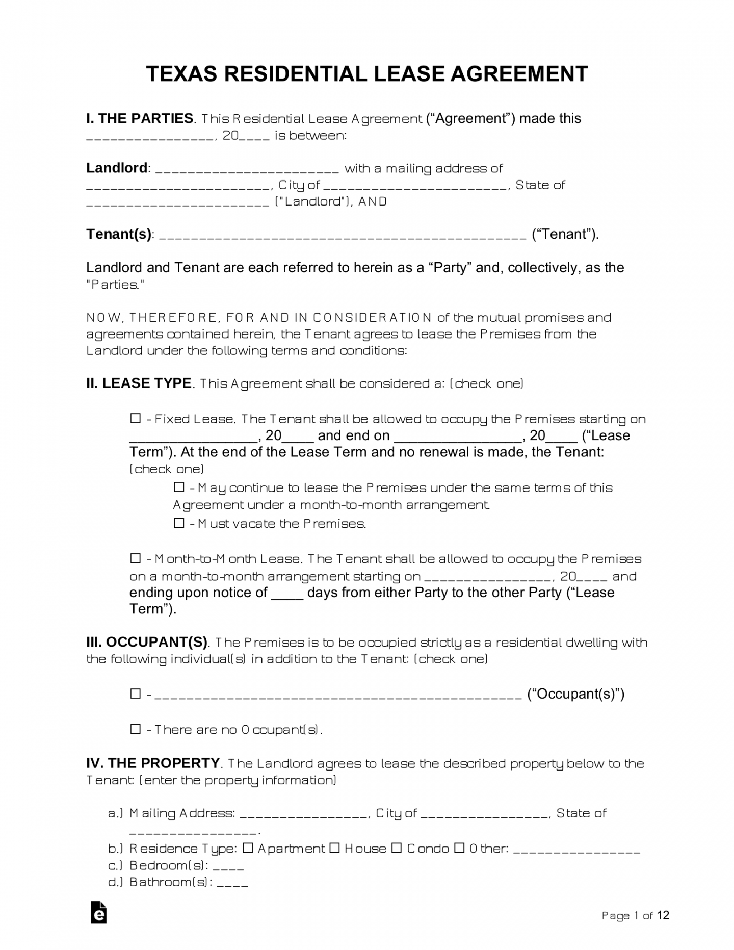 Free Texas Lease Agreement Templates () - PDF  Word – eForms