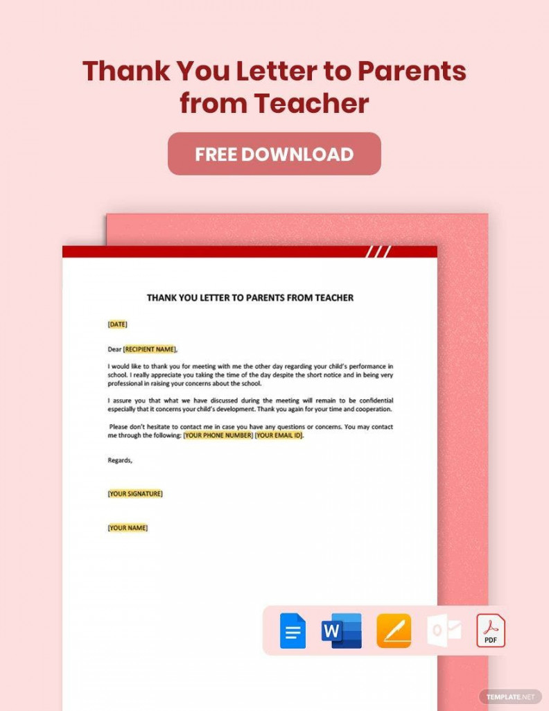 Free Thank You Letter to Parents from Teacher - Download in Word