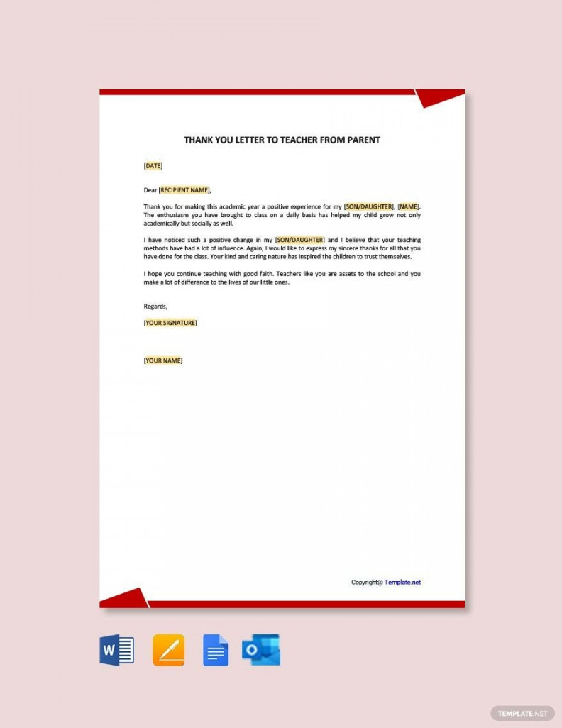 Free Thank You Letter to Teacher from Parent - Download in Word