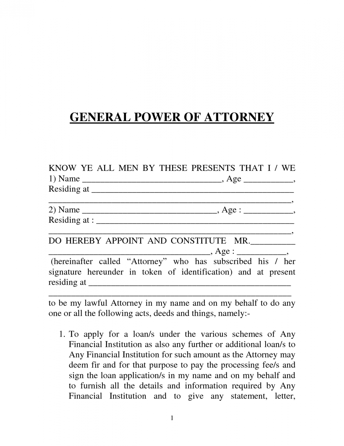 General Power Of Attorney Form India  Power of attorney form