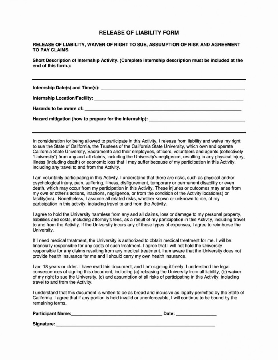 General Release form Template Awesome General Liability Release