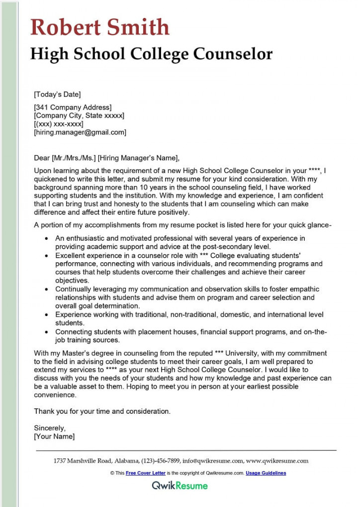 High School College Counselor Cover Letter Examples - QwikResume