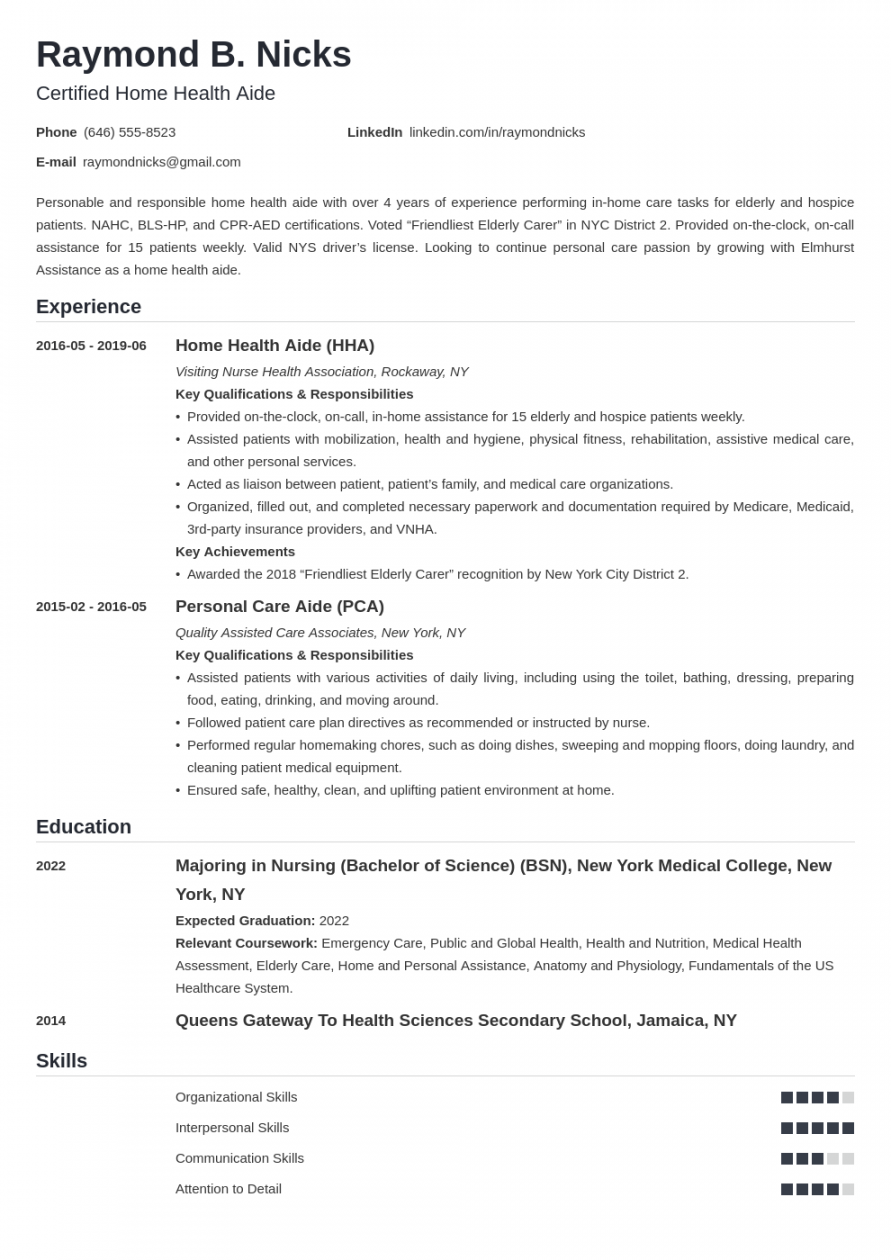 Home Health Aide Resume Sample & Job Description for HHA