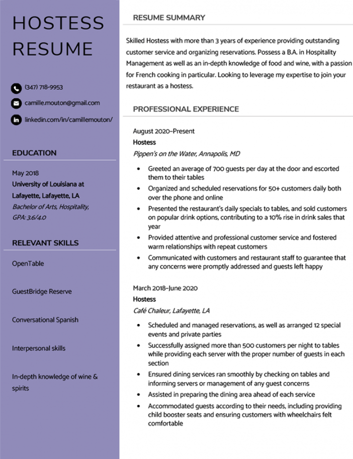 Hostess Resume Sample & Expert Writing Tips  Resume Genius