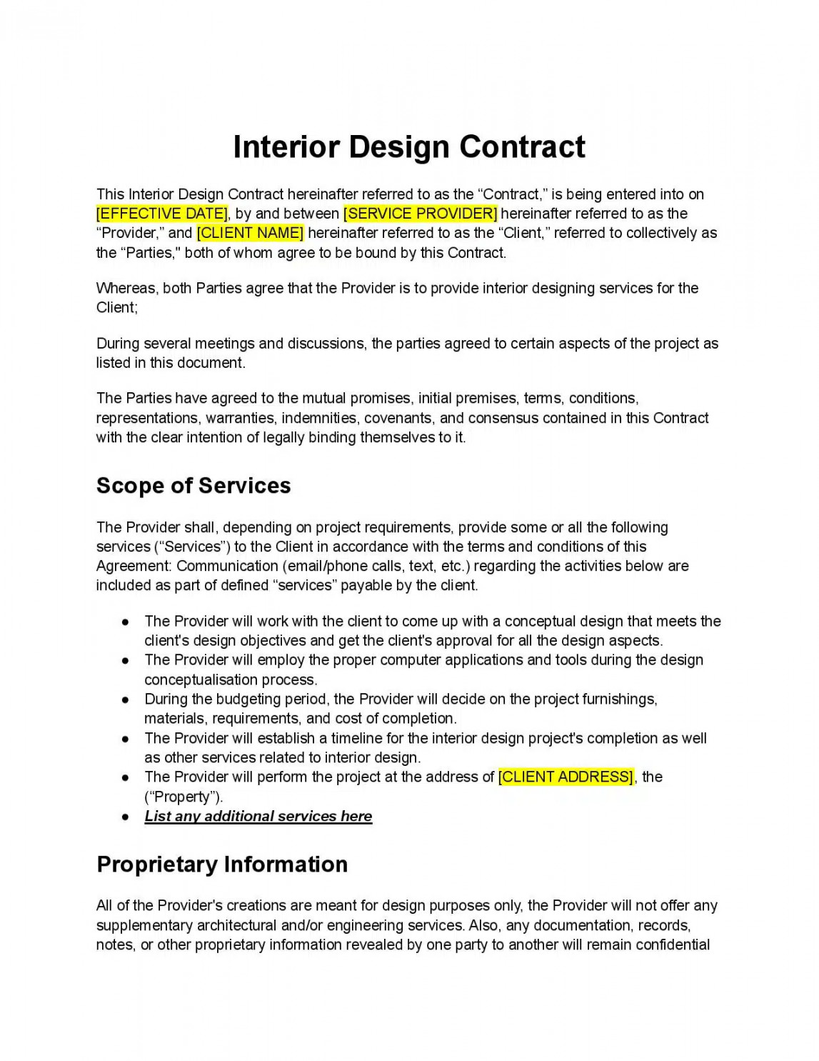 Interior Design Contract Template - Free Download - Easy Legal Docs