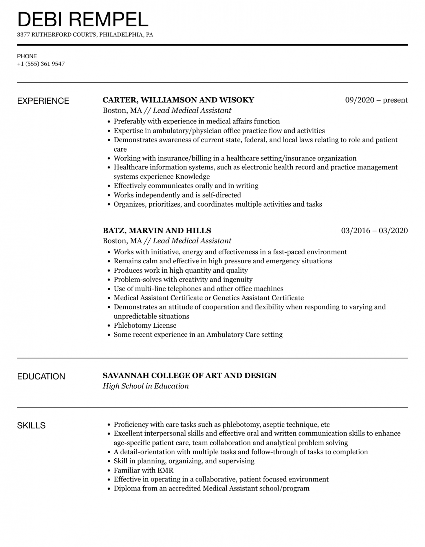 Lead Medical Assistant Resume Samples  Velvet Jobs