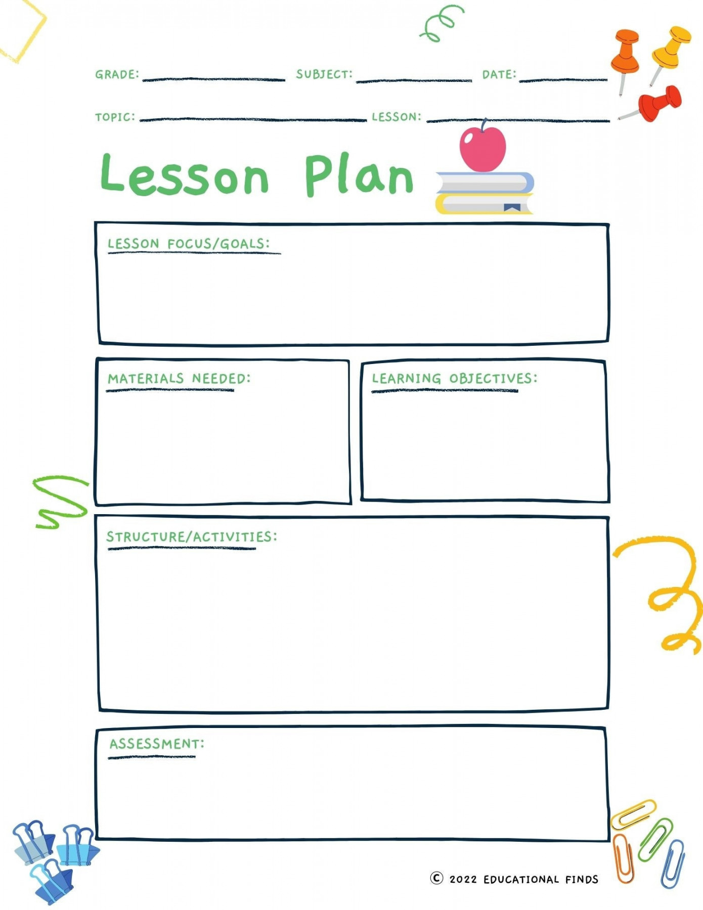 Lesson Plan Template for Educators Digital Printable - Etsy Sweden