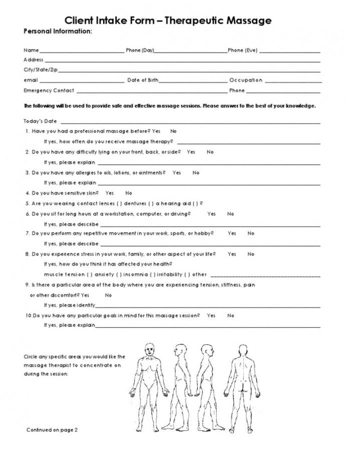 Massage Client Intake Form PDF  PDF  Massage  Physician